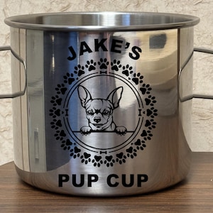 Personalized Chihuahua Pup Cup | Engraved Stainless Steel Dog Travel Mug | Tiny Dog Big Heart Gift | Custom Pet Name Walking Gear zdjęcie 1