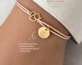 Bracciale con incisione a forma di gatto, argento 925, oro, oro rosa