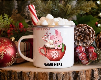 Personalized Cartoon Piglet Hot Chocolate Mug, Kids Hot Cocoa Mug