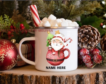 Personalized Cartoon Santa Hot Chocolate Mug, Kids Hot Cocoa Mug