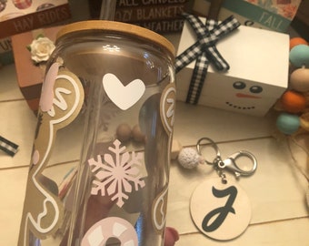 Libbey Glass Cup,  Tumbler  Beer Can Glass cup, Pink Christmas, Gingerbread Mickey and Minnie. So much cuter in person.