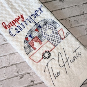 Patriotic Happy Camper Personalized Hand Towel