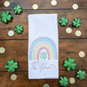 Personalized St. Patrick&#39;s day rainbow tea towel