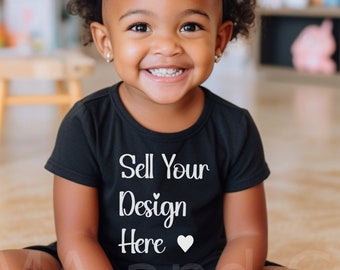Black Baby Girl Toddler Tshirt Mockup, African American Child Model, Black Kid T Shirt Mock up, Use for Clipart PNG SVG Tee Design