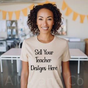 Black Woman Mockup Model,  African American Teacher T Shirt Class Mock ups, TShirt Mock up, Tan Shirt Mockup, For Clipart PNG or Sublimation