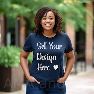 Plus Size Mockup, Womans T shirt Mock up, African American Model Tee Shirt Mockup, Navy Blue Shirt Mockup, Use for Clipart PNG SVG Designs