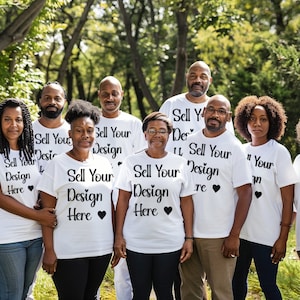Family Reunion T-shirt Mockup, Black Group Vacation T shirt Model Photo Mock-ups, White Matching Shirt Mock Images