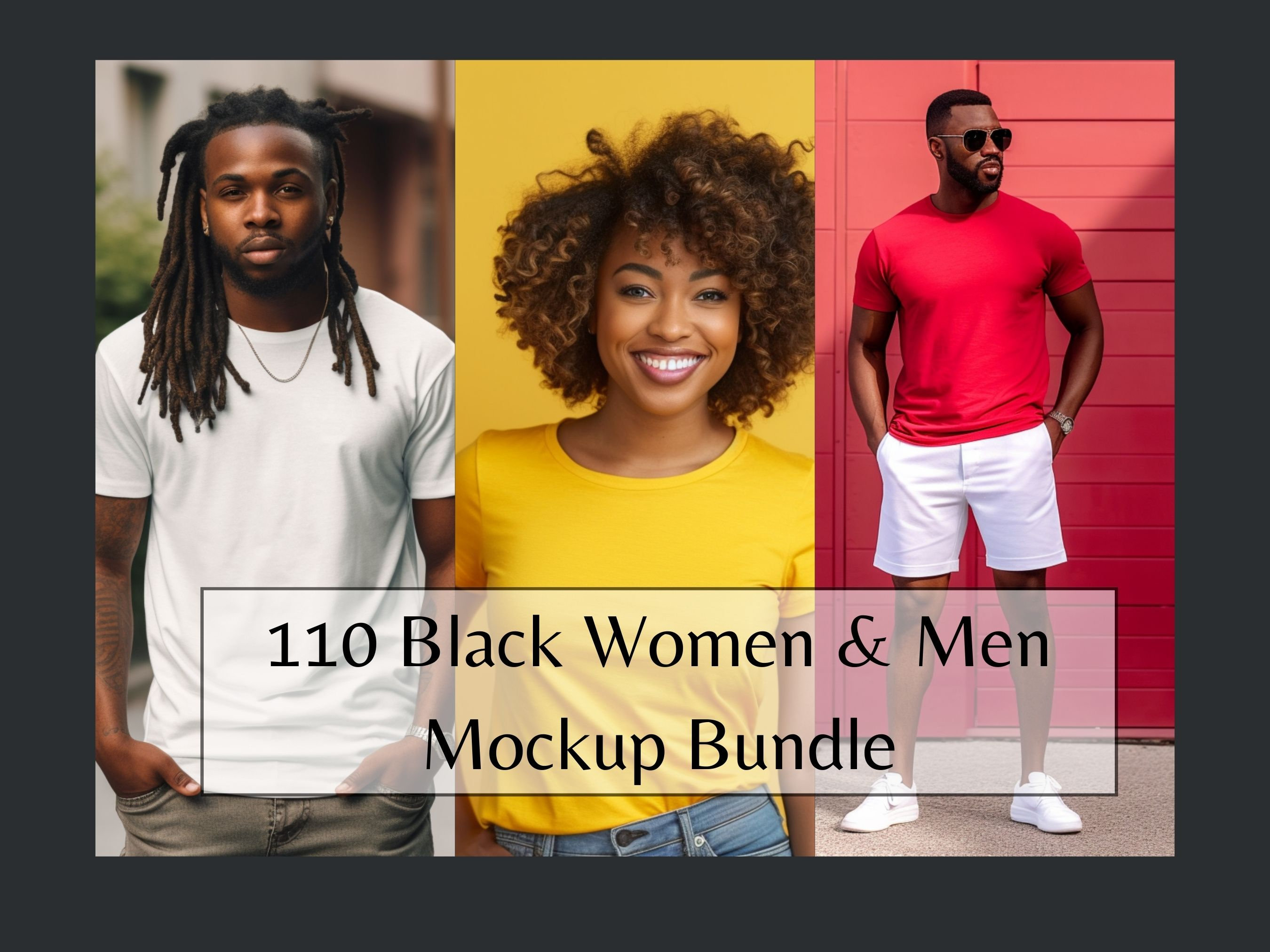 Black People Mockup Bundle, African American Men and Women Tshirt Mock up Pack, Diverse Models T-Shirt Colors Bundle, Black Girl Mockups