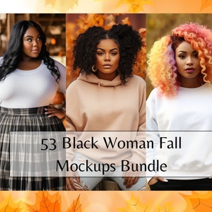 Schwarzes Mädchen-Fall Mockup Bundle, afroamerikanische Frauen Modell Mock-ups, T-Shirt, VNeck, Hoodie & Sweatshirt Herbst Thanksgiving Mock-up Pack
