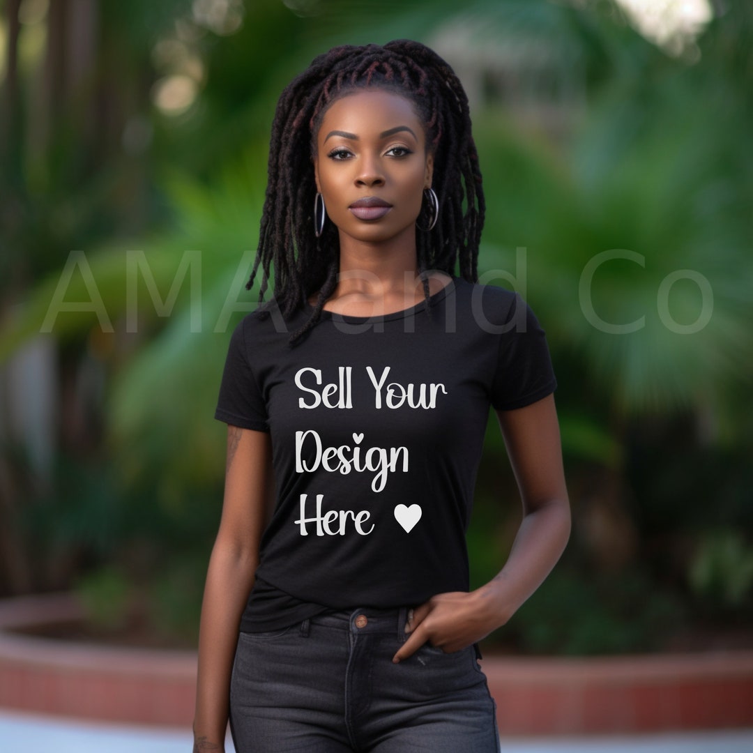 Black Tshirt Mockup African American Woman Mock Ups Close up - Etsy