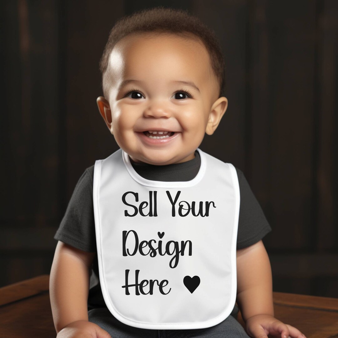 Baby Bib Mockup, White Trim Infant Bib Mockup, Baby Boy Model Mock Ups