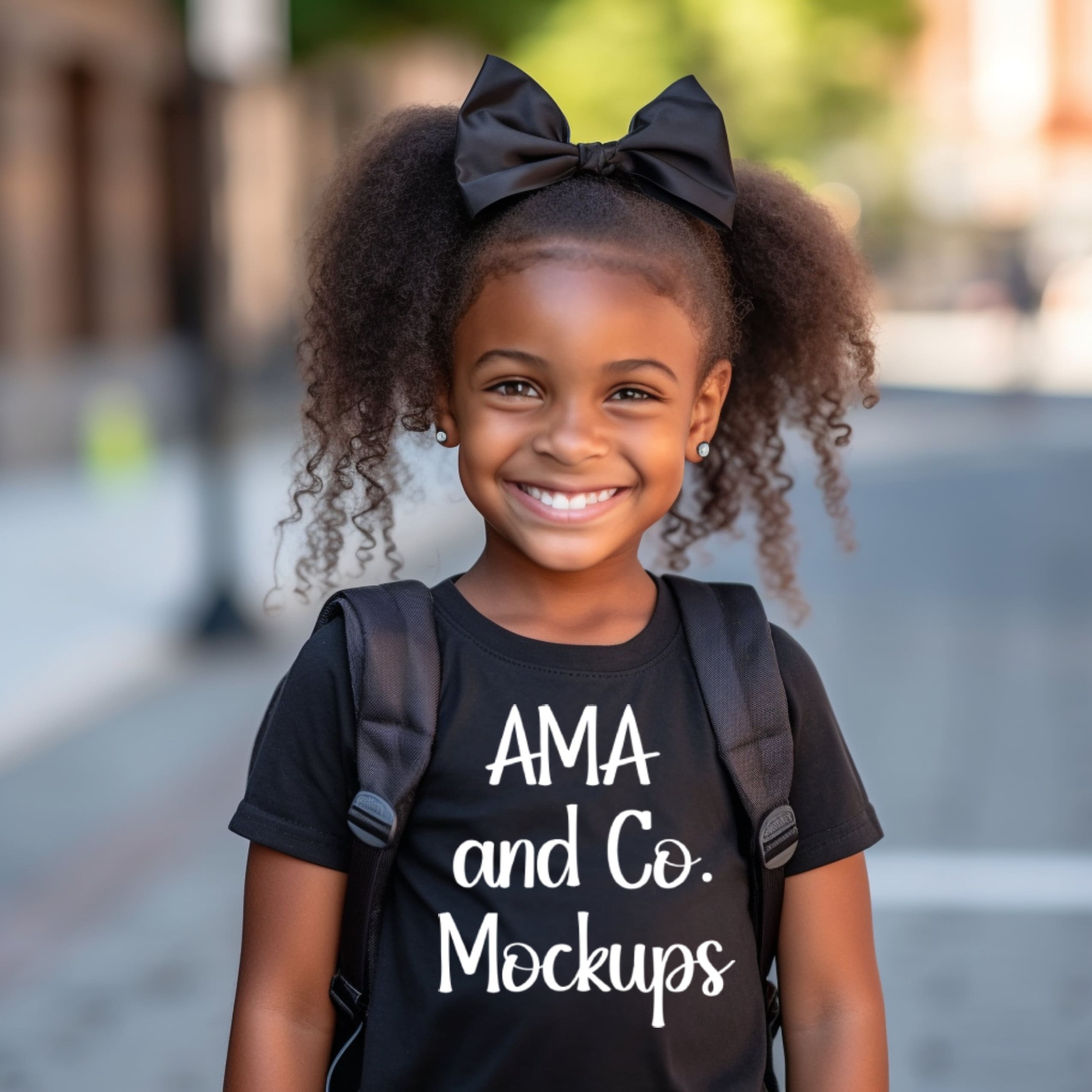 Black Girl Black Tshirt Mockup, Black Model Kids Tshirt Mockup, Back To School Student Mockup, Easy Canva Use, POD Diverse Image