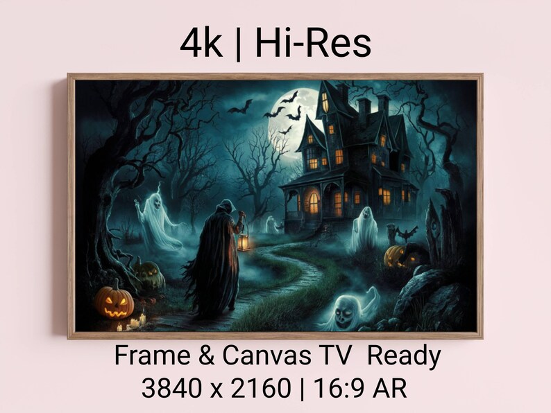Halloween Artwork for Frame TV, Spooky Ghosts Pumpkins Home Decor