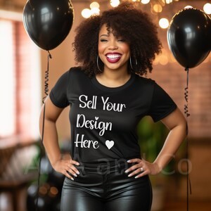 Plus Size Black Woman Mockup, African American Mock ups, Black Tshirt NYE Party Mockup,  Birthday Girl Mockup, Bachelorette Mock Image