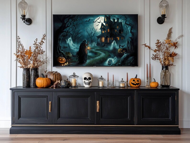 Halloween Artwork for Frame TV, Spooky Ghosts Pumpkins Home Decor