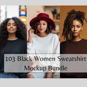 Black Women Mockup Bundle,  African American Women Sweatshirt Mock ups, Black, White, Yellow, Red, Pink, Blue Lifestyle Mockup Bundle