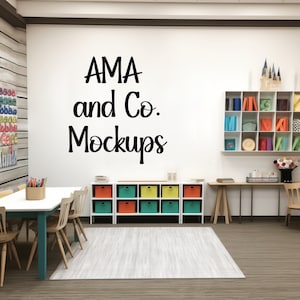 School Classroom Back to School Mockup, Elementary Class Room Neutral Wall, Class Decor Mock up Stock Image, Class Background, Student Desk