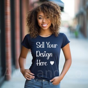 Navy Tshirt Mockup, African American Woman Model Mock ups, Black Culture Lifestyle Mockup,  SS T-Shirt Mockup, Use for Clipart PNG SVG Tee