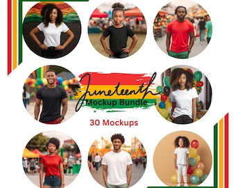 Juneteenth Mockup Bundle, 30 Men, Women, and Kids Tshirt Mockups, Summer Digital Shirt Mockup Bundle, Black, White, and Red Shirt Mockups