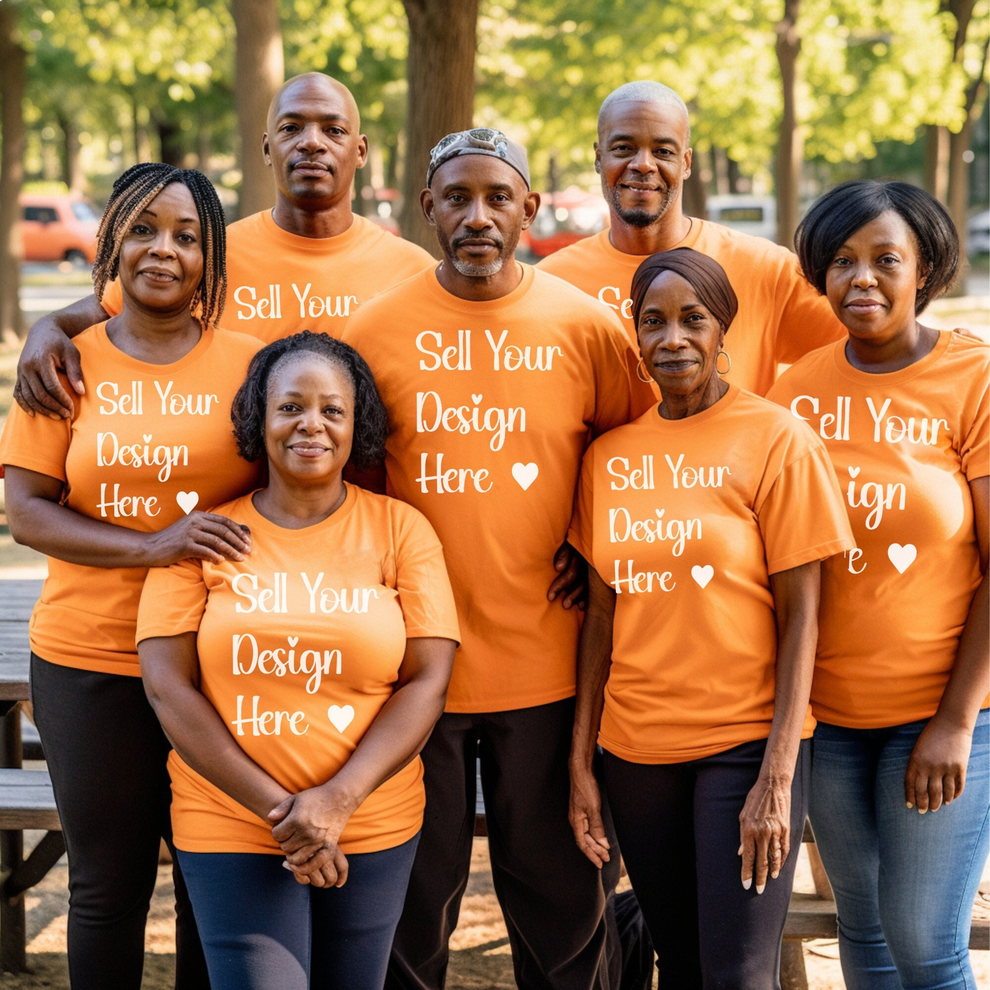 Black Family Reunion T Shirt Mockup, Orange Shirt Mockup, Group