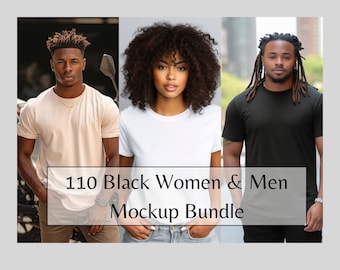 Black Men & Woman Tshirt Mockup Bundle, African American People Lifestyle Stock Photo Bundle, Tee Colors Bundle Pack, Diverse Model Mock up