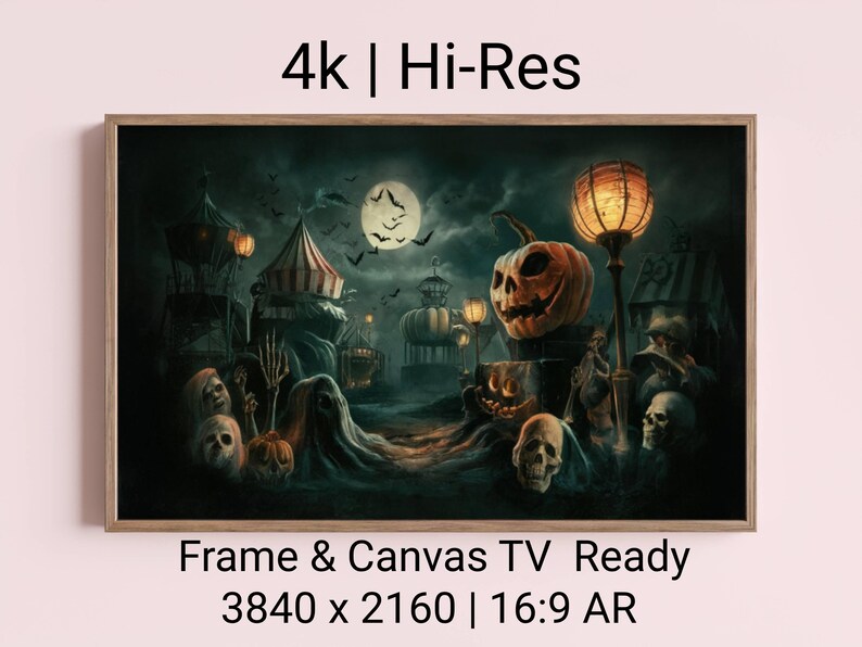 Haunted Carnival Halloween Art for Frame TV, Spooky Halloween Bats TV