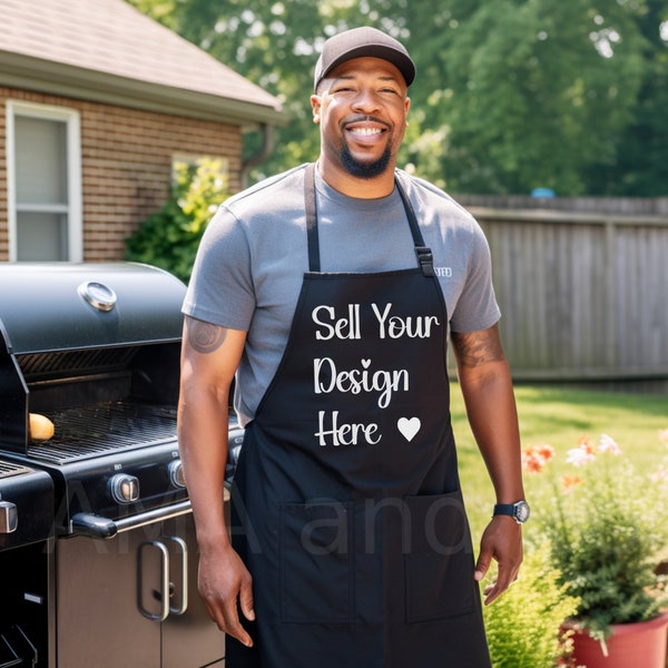 Black Apron Mockup, African American Fathers Day Mockup, Apron Mock up, Summer Lifestyle Mockup Use for Clipart, PNG, SVG Apron Designs