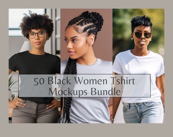 Black Women Mockup Bundle,  African American Women T-shirt Mock ups, Black, White, Yellow, Red, Pink, Blue Shirt Lifestyle Mockup Bundle