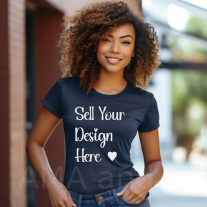 Navy Tshirt Mockup, African American Woman Model Mock ups, Black Lifestyle Mockup,  4th of July T-Shirt Mockup, Use for Clipart PNG SVG Tee