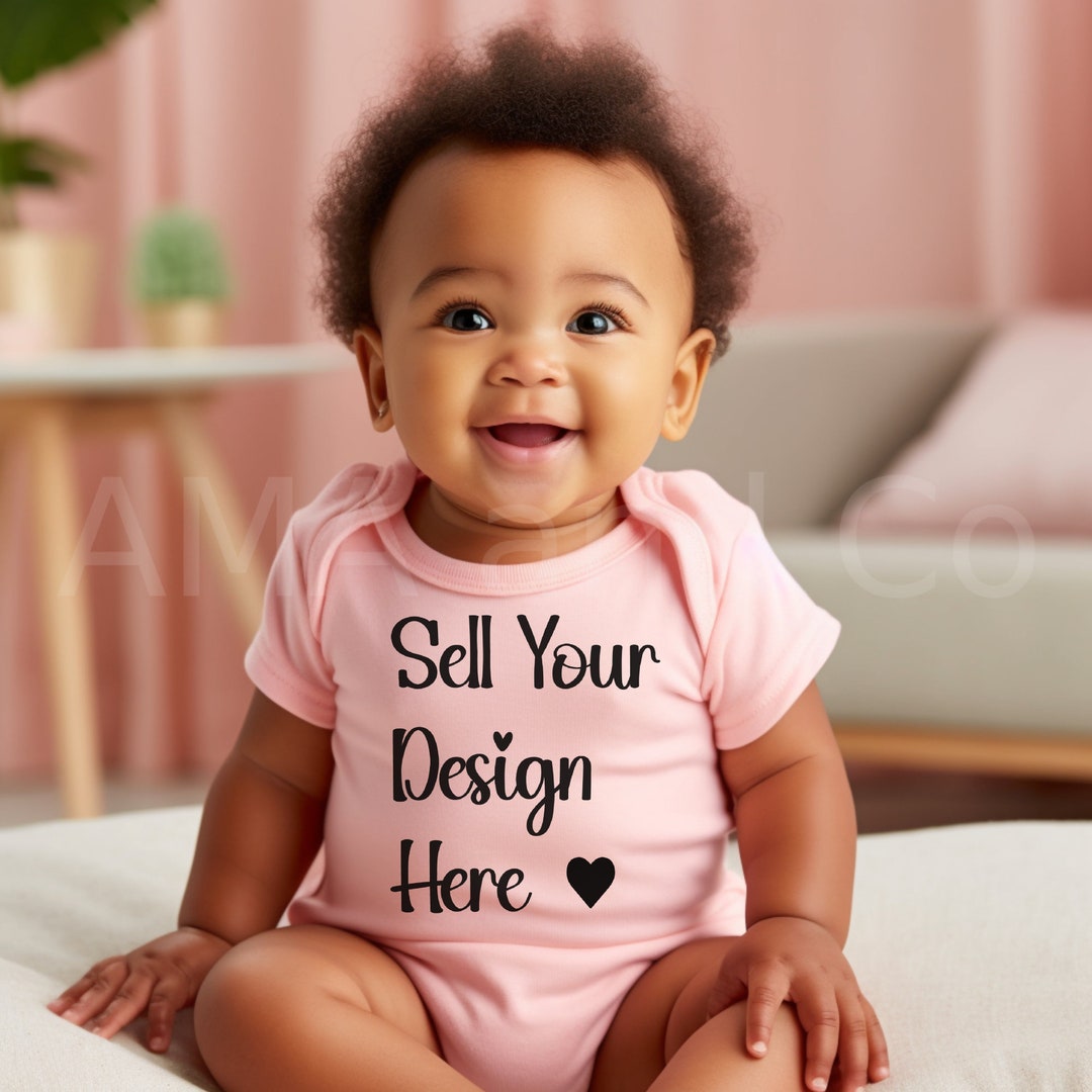 Black Baby Girl Bodysuit Mockup, African American Infant Model, Kid