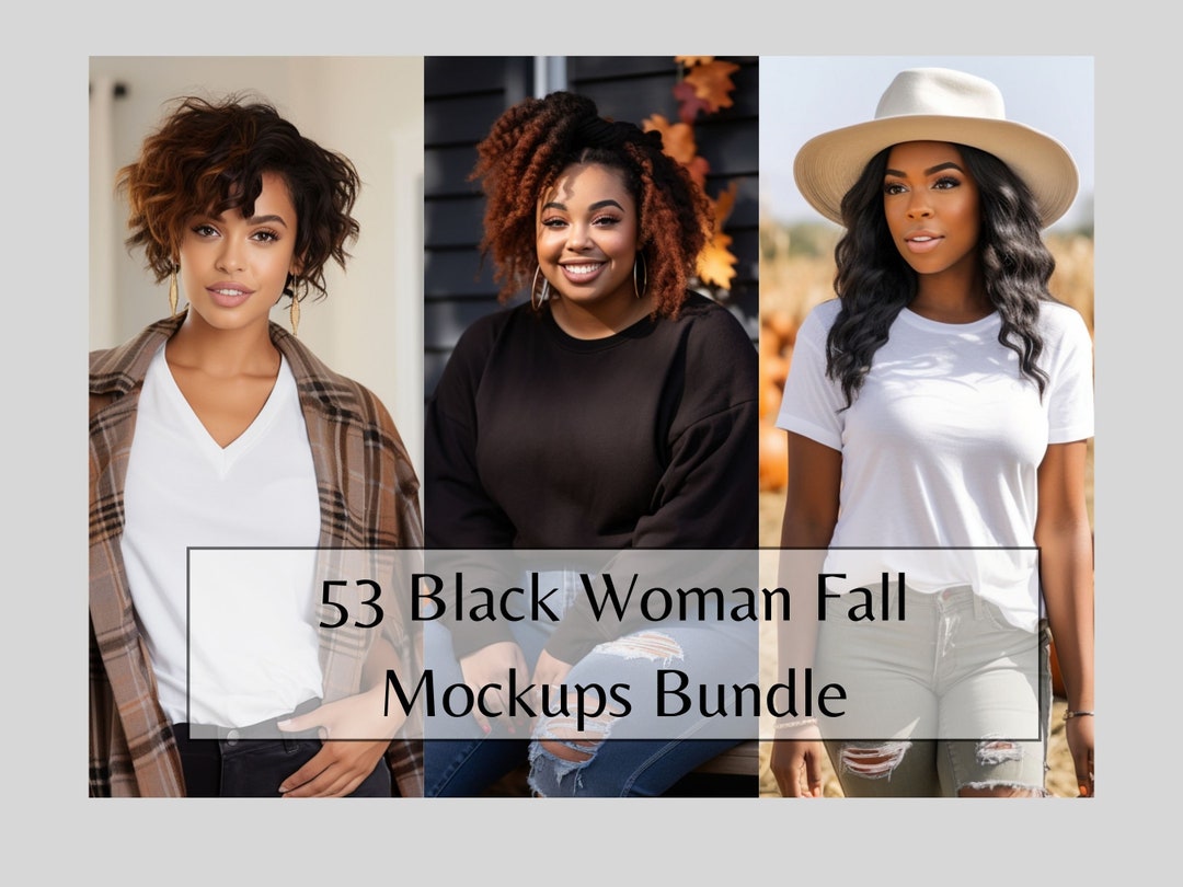 Black Women Mockup Bundle for Fall, African American Women T-shirt ...