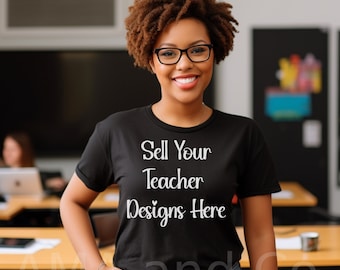 Black Woman Mockup Model,  African American Teacher T Shirt Mock ups, Shirt Mock up, Black TShirt Mockup, Use for Clipart PNG or Sublimation