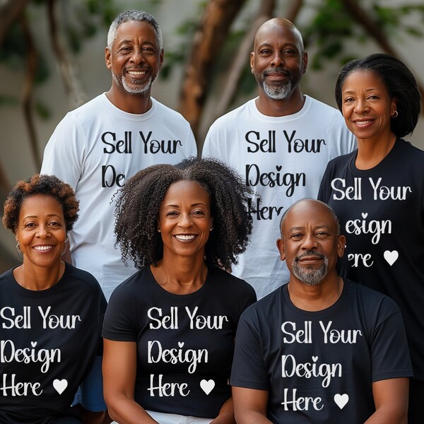 Family Reunion Tee Mockup, African American Models, Men Women Kids, Black and White T-shirt Photo Mockup, Matching Vacation T-shirt Mockups