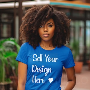True Royal Blue Tshirt Mockup, African American Woman Model Mock up, Black Lifestyle Outside Mockup, T-Shirt Mockup, Use for Clipart PNG SVG