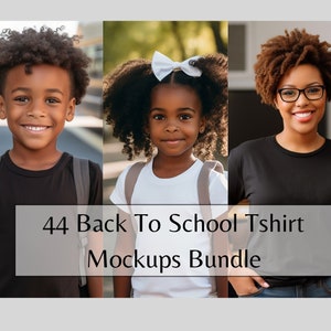 Black Women Men Kids Mockup Bundle,  Back To School T-shirt Mock ups, Class Teacher Student Stock Photo, African American Boy & Girl Mock up