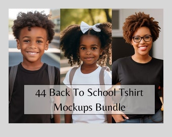 Black Women Men Kids Mockup Bundle,  Back To School T-shirt Mock ups, Class Teacher Student Stock Photo, African American Boy & Girl Mock up
