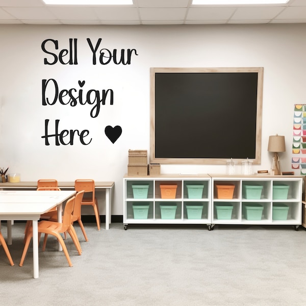 School Classroom Back to School Mockup, Elementary Class Room Neutral Wall, Class Decor Mock up Stock Image, Class Background, Student Desk
