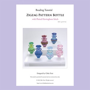 May include: A beading tutorial for making a zigzag pattern bottle with a plaited herringbone stitch. The tutorial includes images of several colorful bottles made with beads.