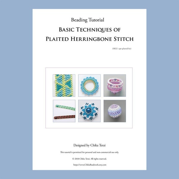 Beading tutorial for plaited herringbone stitch, seed bead pattern, pdf beading, ept-plated-he