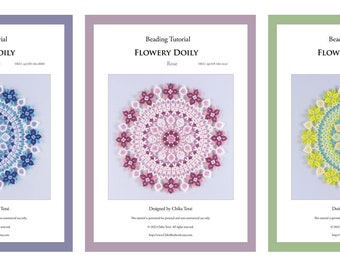 Set of three PDF, Beading tutorial for flowery doily, beaded doily pattern, ept328-1do-three