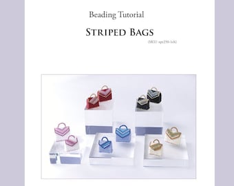 Beaded Striped Bag Charm Peyote Pattern (PDF Tutorial), Delica Beads, ept250-1ch