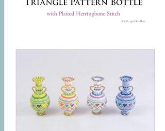 Triangle Pattern Beaded Bottle with plaited herringbone stitch, PDF Beading Tutorial, ept245-1bo