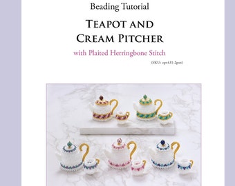 Beading pattern, Beaded Teapot and Cream Pitcher with plaited herringbone stitch, PDF seed bead pattern, ept431-2pot