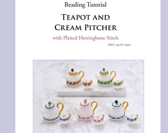 Beading pattern for Teapot and Cream Pitcher, Plaited Herringbone Stitch (PDF Tutorial), ept431-2pot