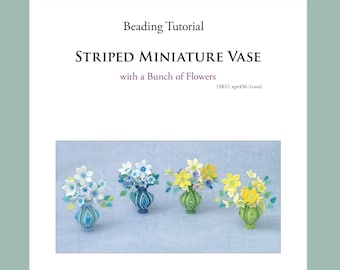 Beading pattern, Striped Miniature Vase with a Bunch of Flowers, Herringbone Stich, seed bead pattern, ept450-1vase, ept450-2-flw