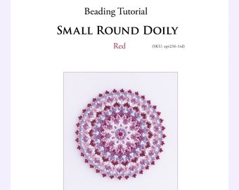 Seed bead pattern, beaded doily pattern red pink, bead tutorial pdf, 236-1rd