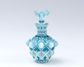 Tiny vase, aqua flower bead ornament for desktop decor, birthday gift, 344