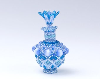 Blue decorative vase, shelf decor with blue flower, 344