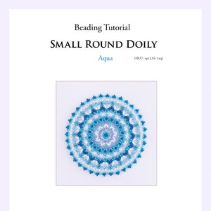 Beaded Roud Doily Pattern, Aqua Round Coaster with Netting Stitch (PDF Tutorial), ept236-1aq