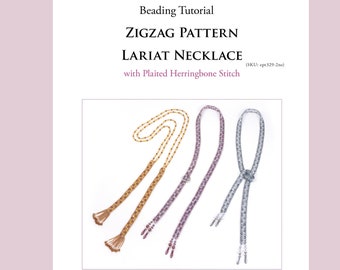 Beading pattern, Beaded Lariat Necklace with plaited herringbone stitch, PDF chevron necklace pattern, ept329-2ne